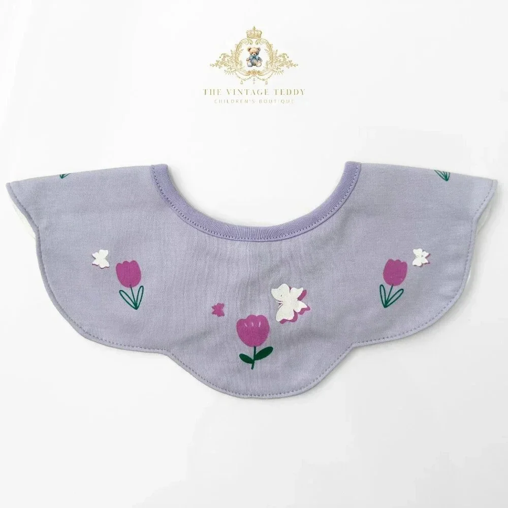 NWT Lovely Boutique Embroidered Girls Baby Bibs Tulips & Butterflies Set of 3